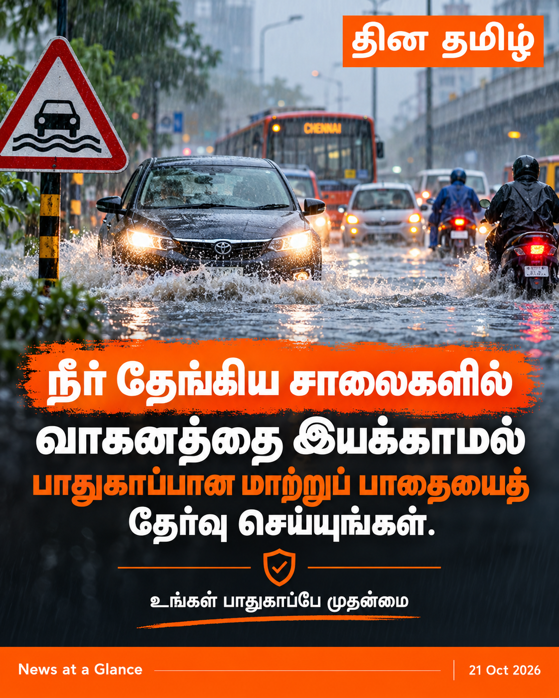 மழைக்கால சாலைப் பாதுகாப்பு — AI விளக்கப்படம்